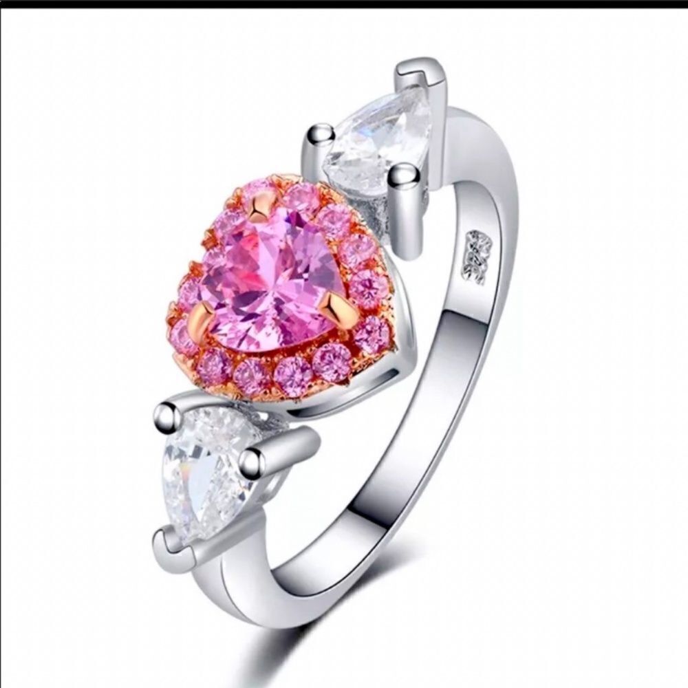 Sterling Silver Pink Heart CZ Ring Size 9
